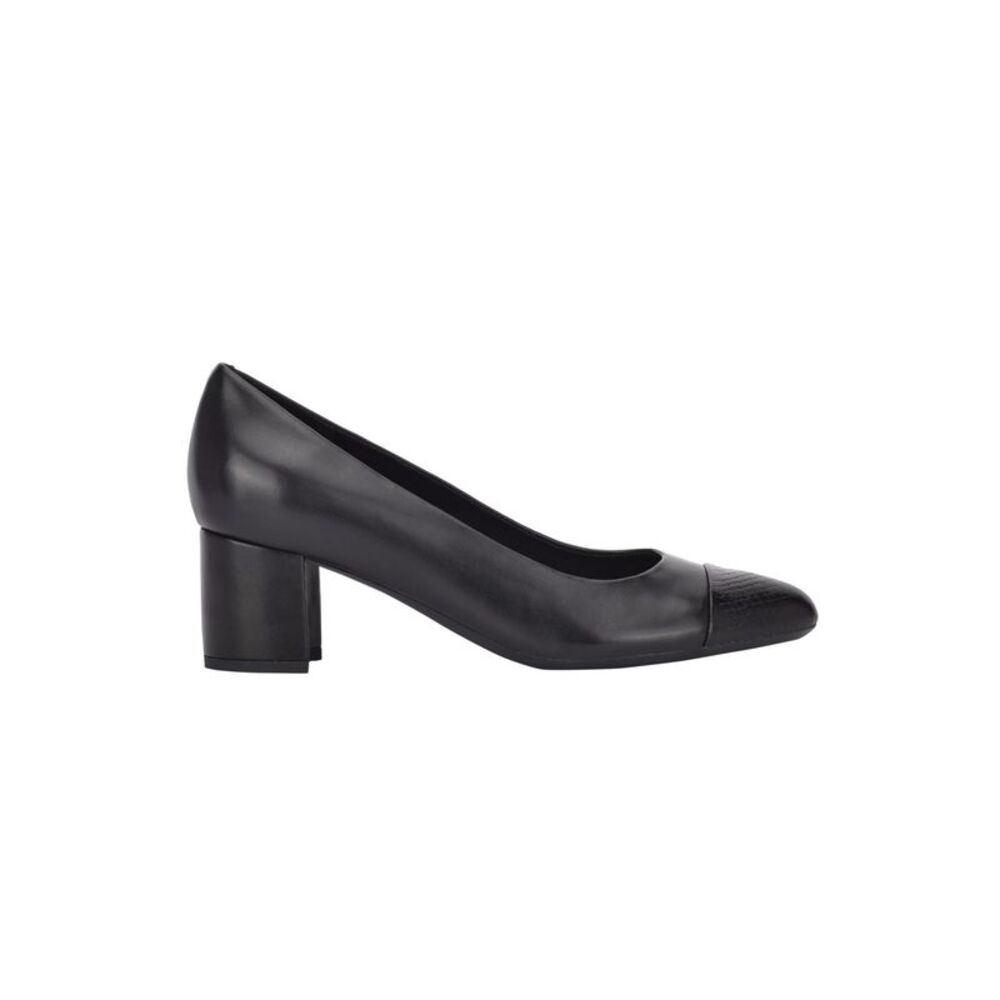 EVOLVE Womens Black Snakeskin Cap Rainie Almond Slip On Leather Pumps 8.5 M